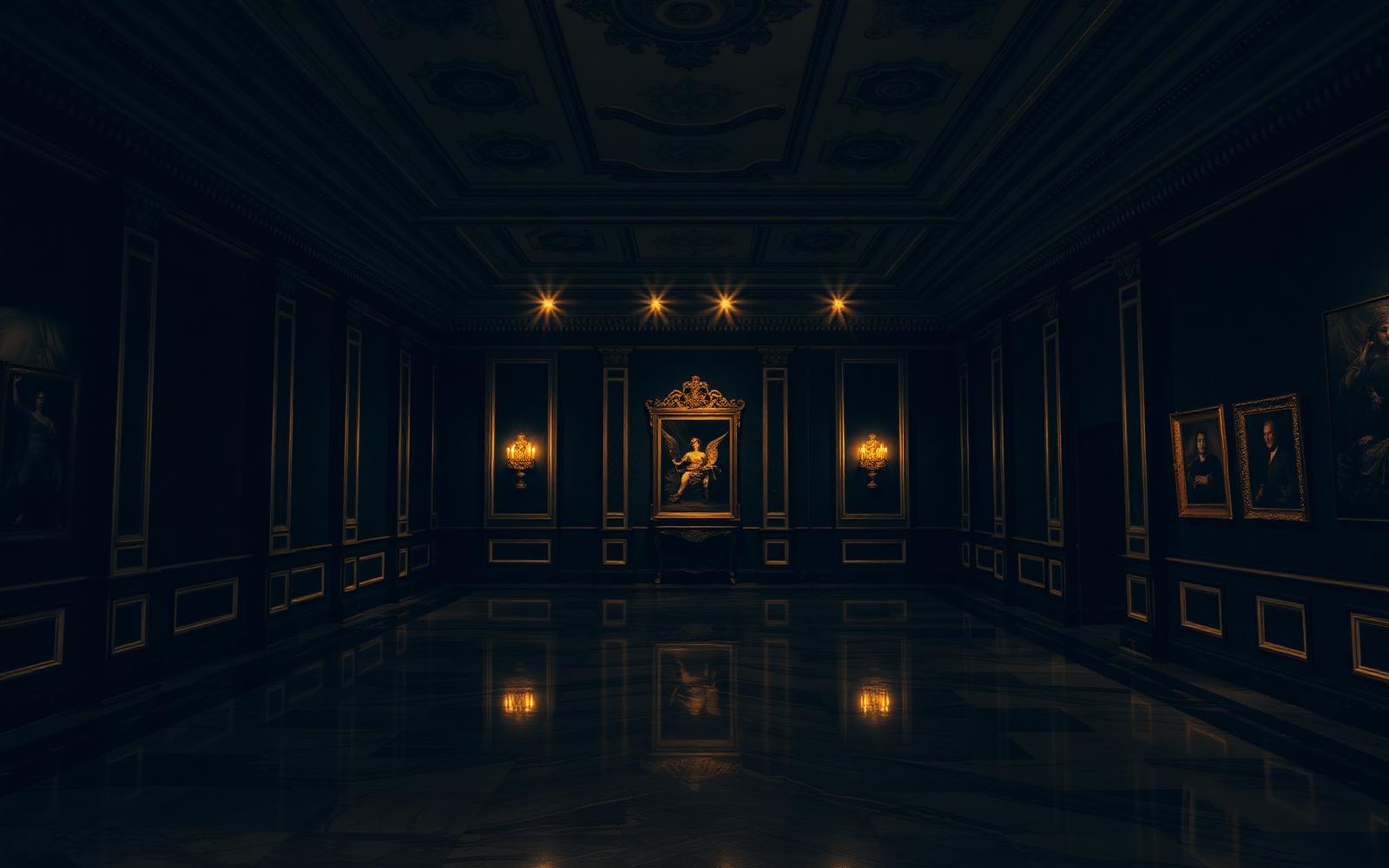 A private gallery lit for a single evening viewing